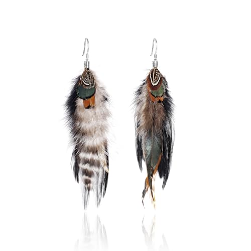 Bohemian Feather Dangle Earrings for Women with Shell Beads Long Tassel Design Drop Earrings - style: Style-Grey