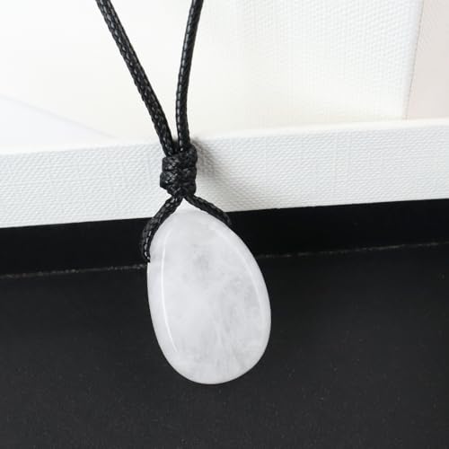 Natural Gemstone Pendant Necklace Healing Crystal Stone Choker Necklace Adjustable Waxed Black Rope for Men - color: Clear Quartz