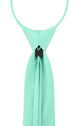 Vesuvio Napoli PreTied Men's Necktie Solid Color Mens Adjustable Zipper Neck Tie - color: Aqua Green