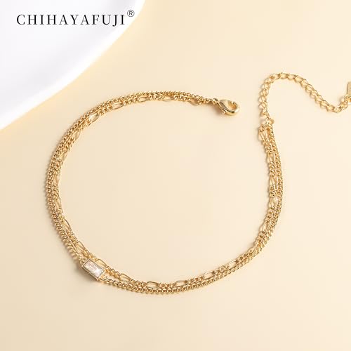 Sterling Silver Ankle Bracelets for Women 14K Gold Waterproof Layered Braided Chain Knot Charm Stackable Adjustable Non Tarnish Anklets Bracelet for Summer Beach Jewelry Gift - color: goldB