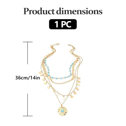 Boho Necklaces for Women, Layered Gold Coin Necklace Set, Bohemian Style Jewelry Collection, Four Piece Layered Chain Design, Gold Tone Metal Construction, Versatile Everyday Accessories - color: Gold B
