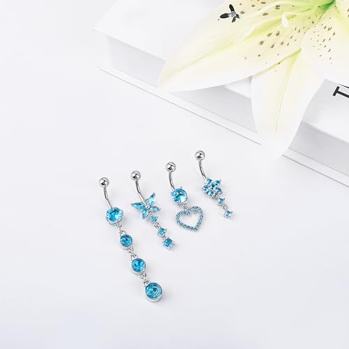 LEE&RO Belly Button Ring Dangle Stainless Steel Belly Rings 14G Belly Button Piercing Cute Navel Ring Belly Piercing Jewelry - style: Shiny-Blue