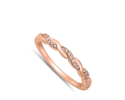 CHOOSE YOUR COLOR Sterling Silver Infinity Knot Ring - color: Rose Gold-Tone Pink CZ
