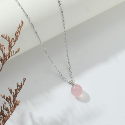 Natural Jade Necklace for Women Sterling Silver Adjustable Handmade Green Jade Pendant Necklaces Healing Crystal Necklace Good Luck Gift for Her - style: Rose Quartz Necklace