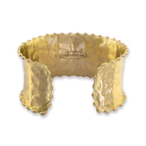 Gold Brass Statement Ornate Cuff Bracelet | Fluted Edges, Polished Hammered, Concave Design, Luxury
