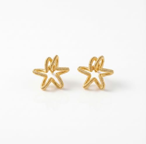 Wire-Wrapped Star Stud Earrings for Women Sustainable 14K Gold Plated Recycled Brass Hypoallergenic 925 Sterling Silver Posts PVD Coated Artisanal & Unique 13mm