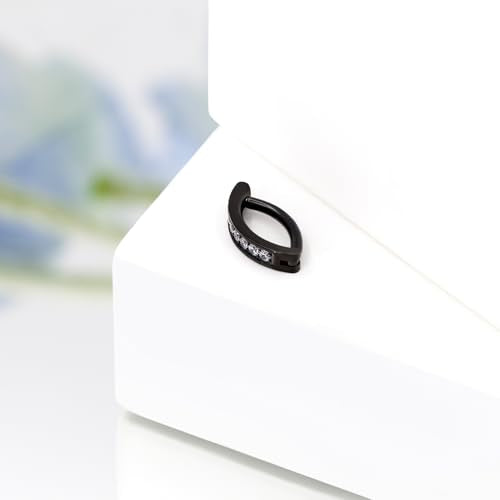 16G Labret Stud, G23 Titanium Vertical Labret Lip Piercing Jewelry, Gold Eyebrow Ring Clicker Belly Button Ring Hoop For Women Men - color: Black, size: 10mm Clear CZ