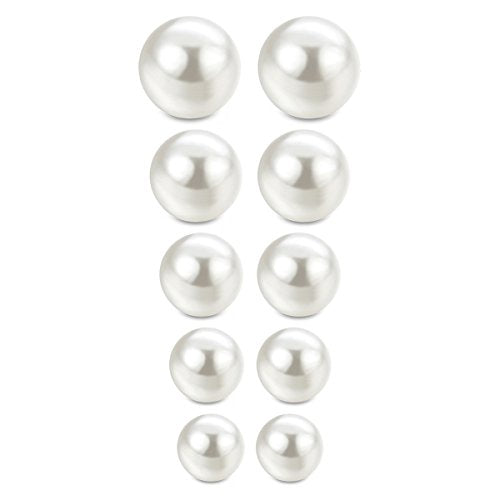 Jewelrieshop Faux Pearl Stud Earrings 5 Pairs, Stainless Steel Hypoallergenic Starter Set for Women - color: White