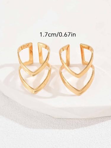 Fashion 18 K Gold Plated Stainless Steel Double Chevron V Shape Knuckle Ring for Women, High Polished - color: Gold