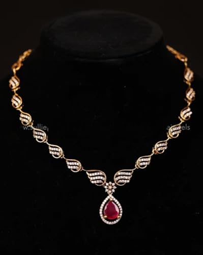Antique Gold Plated Temple Jewellery Necklace Set with Earrings for Women, Traditional Indian Bridal Necklace Set, South Indian Choker Haram Style Jewellery Set, Ethnic Wedding Party Wear Necklace Set for Women - color: AD-Neck-126