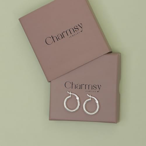 Charmsy 925 Sterling Silver Hoop Earrings | Lightweight Italian 2.5mm Tube Diamond-Cut Round Classic Hoops Earring for Women | Size 15/20/25/30/35/40/50/60/70mm | Small Medium Large - color: Classic, size: 15 MM