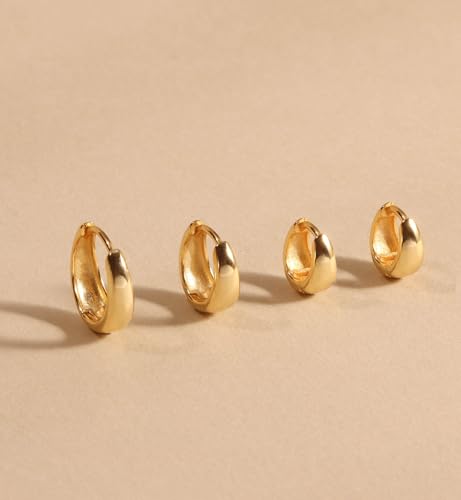 CHESKY 4 Pairs Small Huggie Hoop Earrings for Women - Chunky 14K Gold Plated/Silver Plated Lightweight Earring Stacks Cartilage Hoop Earrings Set for Multiple Piercing Trendy Jewelry - style: 4hoops-gd