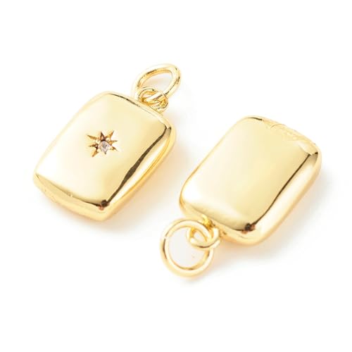 KitBeads 10Pcs Cubic Zirconia Rectangle with Polaris Charms Brass Star Celestial Real 18K Gold Plated Pendants for Jewelry Making Bracelets Earrings Necklace Bulk