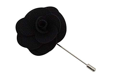12 Pcs Flower Lapel Pins, Handmade Camellia Flower Boutonniere for Men Women Suit Wedding Party - color: 12X Black-pin