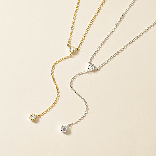 Tewiky Dainty 14k Gold Plated/Silver Cubic Zirconia Necklaces for Women | Simple CZ Jewelry Necklaces Trendy Gifts - color: Gold simple CZ necklace