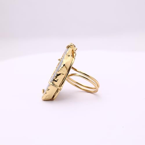 Ring Geode Druzy Slice Unique And Stylish Statement Gold Plated Jewelry Natural Gemstone Stone size 25-35 mm Approximately Adjustable Shank US Scale Size 6-9 - color: Gray, 5