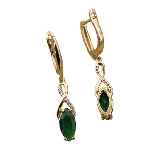 18K Gold Plated Flower Dangle Earrings for Women, Hypoallergenic Cubic Zirconia Earrings, Elegant CZ Drop Earrings, Statement Jewelry Gifts Party Fashion - style: OBS7523-GreenCatEye