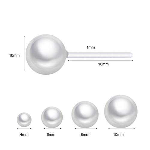 10 Pairs Faux Pearl Plastic Stud Earrings for Sensitive Ears - 4-10mm White Colorful Pearl Set for Women Girls - Silicone Post - style: 8mm