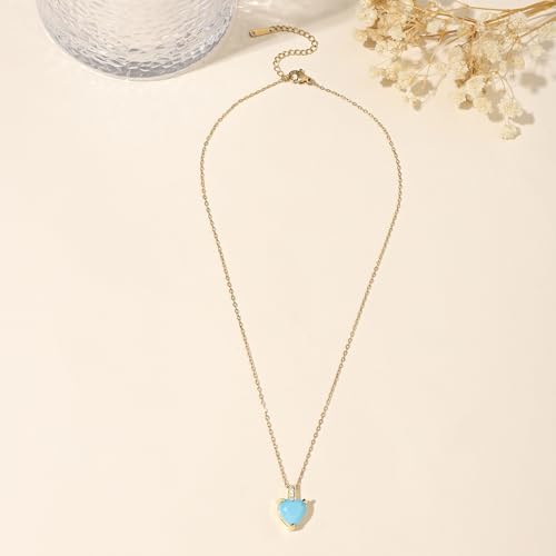 Heart Birthstone Necklace for Women, 14K Gold Plated Birthstone Pendant Necklace Cubic Zirconia Diamond Necklace Dainty Gold Necklace Birthday Gifts for Women Girls - color: 12. December(Turquoise)