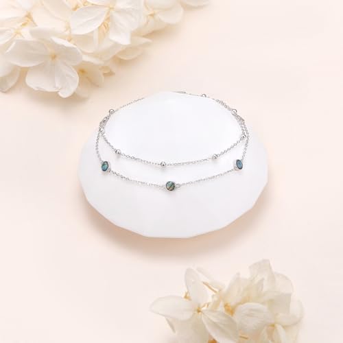 Flyow Anklet for Women S925 Sterling Silver Adjustable Foot Beaded Heart Charm Ankle Bracelet Anklets Jewelry - style: Abalone Shell