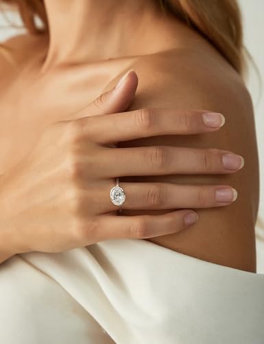EAMTI 3CT Engagement Rings for Women Oval Cut CZ Solitaire Promise Wedding Bands Travel Bezel East West Ring 14K Gold Plated Size 4-10 - color: Brass-Silver
