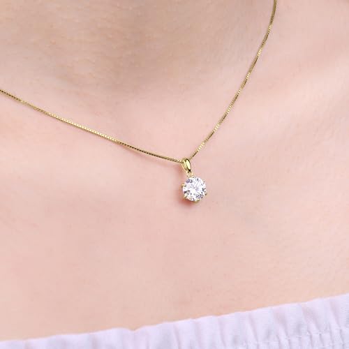 JewelryPalace Round 1ct 2ct 3ct Cubic Zirconia Solitaire Pendant Necklace for Women, 925 Sterling Silver 14k White Gold Plated Necklaces for Her, Classic Simulated Diamond Jewelry Set, 18 Inches chain - color: E-2ct-CZ-Yellow Gold Plated