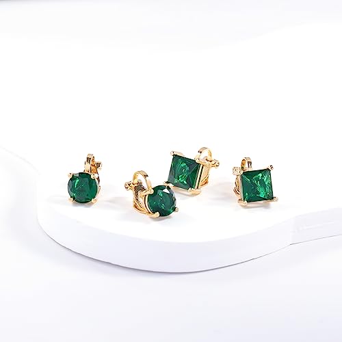 YOQUCOL 2 Pairs 8MM Cubic Zirconia Crystal Clip On Stud Earrings Non Pierced Stud Earrings For Women - color: Gold-Green