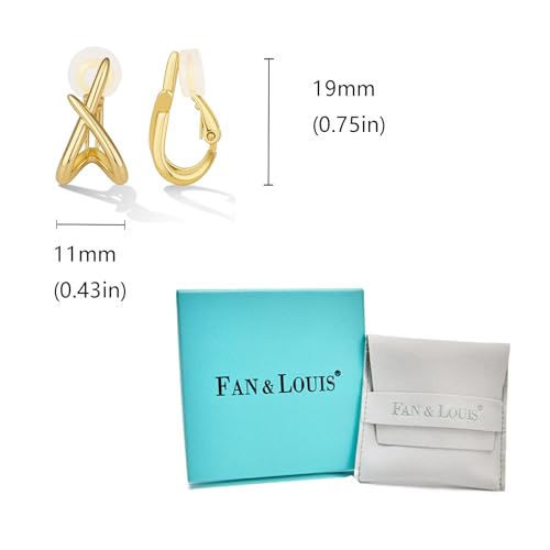 FAN&LOUIS Clip On Earrings Women,14K Gold Clip-On Stud Earrings Trendy Simple Minimalist Lightweight Non Pierced Earrings Stud for Women Gifts