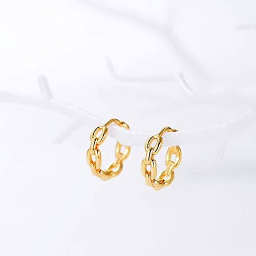 Dremmy Studios Dainty CZ Huggie Hoop Earrings 14K Gold Plated Chunky Simple Cute Thick Round Frill Bead Ball Starburst Cuff Earrings Cubic Zirconia Hoop Earrings Minimalist Personalized Gift for Her - color: Chain B