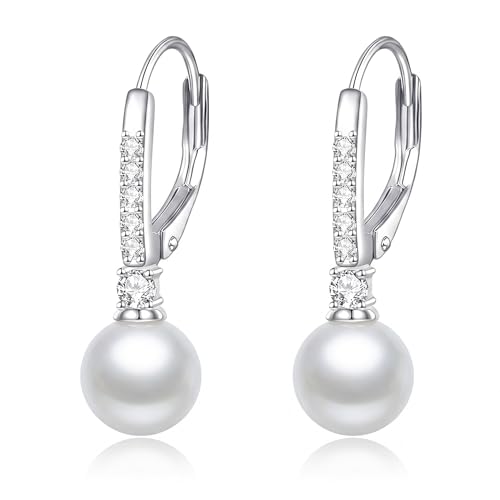 TIGER RIDER Pearl Earrings 925 Sterling Silver Leverback Hypoallergenic Drop Earring Jewelry for Women Birthday Gifts - style: White Pearl3