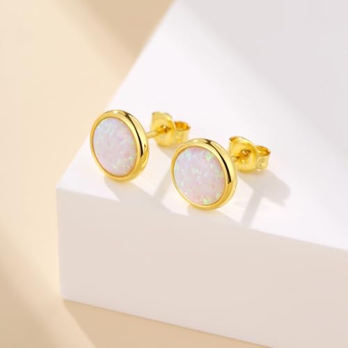 Jiamiaoi 18K White Gold Plated Opal Earrings s925 Sterling Silver Opal Stud Earrings Hypoallergenic Earring Studs For Women Men, 6mm-8mm Options - color: e-white yellow, size: 6mm