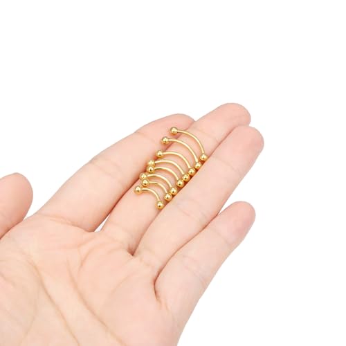 Eyebrow Piercing Jewelry Surgical Steel Vertical Labret Lip Jewelry Curved Barbell Tiny Eyebrow Ring Ear Rook Navel Small Belly Button Ring for Women Men 16g Bar Length 6mm/8mm/10mm/12mm - color: goldtone,ball