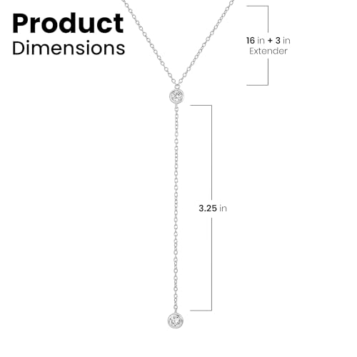 Faire de la Mode Dainty Drop Lariat Necklace for Women, 16" to 18" Adjustable Length Double CZ Lariat Y Necklace - color: Silver