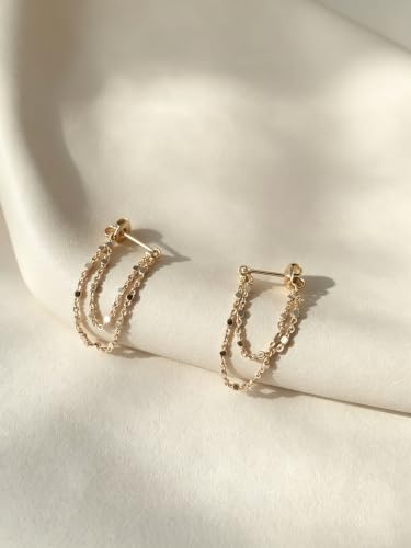 Tassel Earrings for Women Gold Plated Silver Chain Earrings Dainty Minimalist Dangle Drop Studs - color: M-Two Square Chain