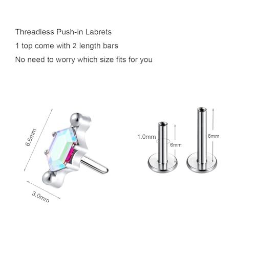 G23 Titanium Flat Back Earrings Studs 20g 18g 16g F136 Titanium Labrets Press Fit Threadless Push In Dainty Cartilage Helix Conch Lobe Lip Tragus Piercing Jewelry Push Back - style: AB 18G style-B