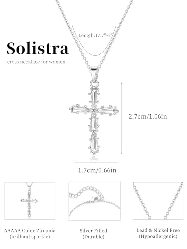 Cross Necklace for Women, 14K Gold Plated Cubic Zirconia Cross Pendant Necklace, Trendy Christian Jewelry Gifts for Baptism First Communion Christmas - color: Style A - Silver
