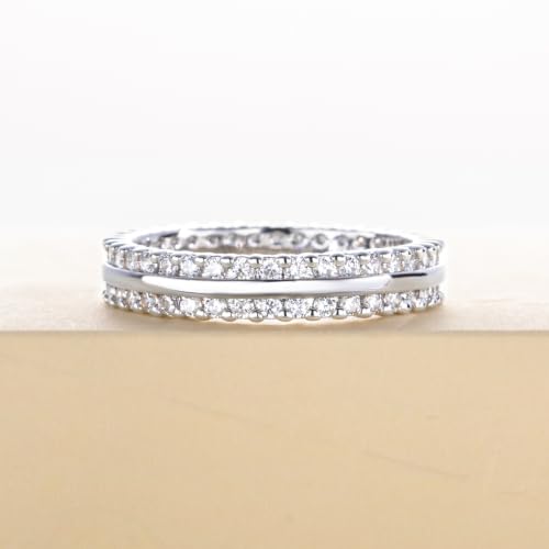 Cubic Zirconia Eternity Wedding Band Rings Round Cut 5A Grade D Color CZ Stacking Band Engagement Promise Rings for Women - style: Double Round-b