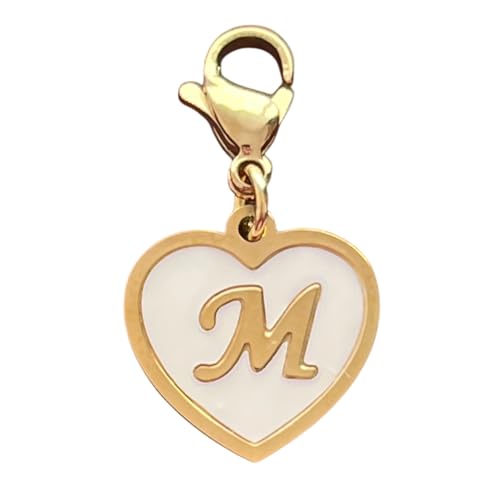 Golden Heart Titanium Steel Shell Finish Alphabet Letter Clip-On Charms A-Z Initial Pendant for Bracelet, Necklace, Keychain, DIY Jewelry Making - color: M