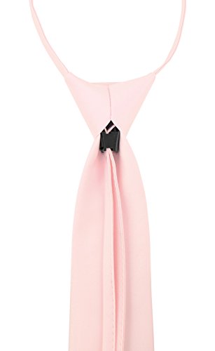 Vesuvio Napoli PreTied Men's Necktie Solid Color Mens Adjustable Zipper Neck Tie - color: Pink