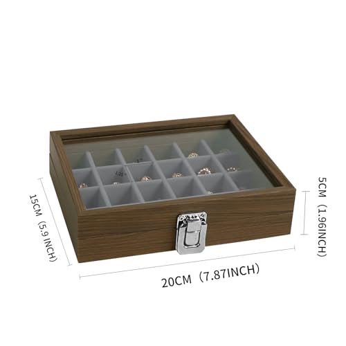 Wudygirl 24 Grid Earring Organizer Small Jewelry Box with Lid WoodGray | Ring Box with Adjustable Dividers, Velvet Lining, Ideal for Rings, Earrings, Jewelry Display, Gift Giving - style: Wood Gray 24 Grid