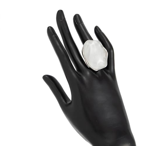 Large Silver Water Rippled Resin Knuckle Ring for Women, Adjustable Geometric Irregular Metal Ring Minimalist Statement Jewelry Cocktail Party Gifts - color: White