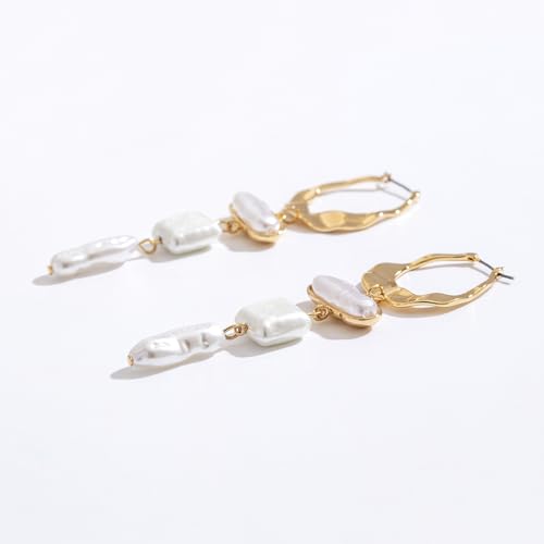 Statement Pearl Dangle Earrings,Gold and Large Pearl,Luxury Chandelier Organic Style Earrings - color: B gold and white