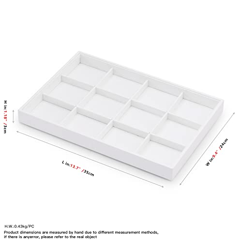 White PU Leather 12-Grid Jewelry Display Organizer Tray | for rings, earrings, necklaces and bracelets, stackable design for home dresser storage, jewelry store counter & trade show - size: 12 Grid