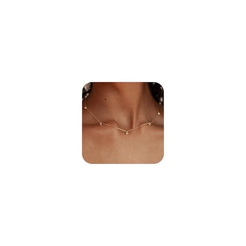Dainty Silver Gold Necklaces for Women Cute Station Choker Simulated Diamond Necklace Simple Layering CZ Necklace Trendy Jewelry Gifts - color: Gold, style: 5pcs Hanging CZ-Cable Chain