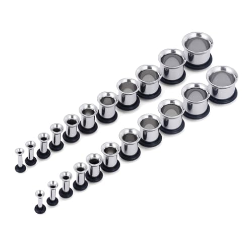 TBOSEN Precise Dimensions Stainless Steel Set Double|Single Flare Tunnel Screw Gauge Ear Expander Stretching Kit Piercing Mixed Size - color: Silver-Single Flare, size: 1.6-10mm(14G-00G)