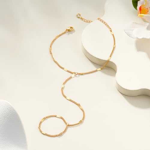 Eaciy 3PCS Gold Hand Chain Bracelets for Women, 18K Gold Plated Dainty Stackable Hand Chain Bracelet Ring Gold Bracelets for Women Trendy Gold Jewelry Set - color: 02-Silver-Pearl-Hand Chain