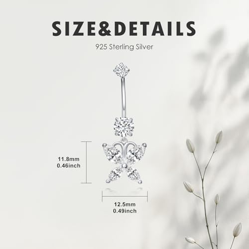 Belly Button Rings 925 Sterling Silver Belly Piercing Jewelry Hypoallergenic Navel Rings Gifts for Women - style: Butterfly