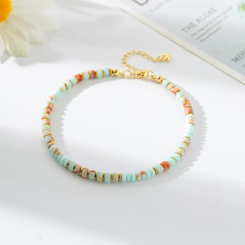 XIJIN Natural Stone Beaded Anklets for Women Handmade Beach Boho Turquoise Beads Ankle Bracelet Jewelry Gift for Her - color: P