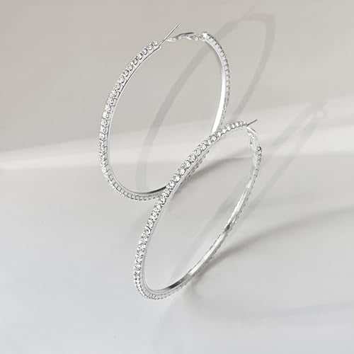 Hoop Earrings for Women, 14K Gold Sterling Silver Chunky Twisted Hoops Earring Hypoallergenic Ear Jewelry - color: Silver-75mm
