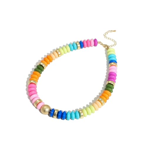 RISHEGAE Chunky Beaded Necklace for Women Boho Resin Beaded Choker Necklace Adjustable Surfer Beach Strand Necklaces Gold Handmade Acrylic Beads Jewelry Gift for Women - color: Style 4colorful